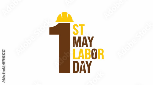 1st May Labor Day illustration with hard hat and wrench symbols