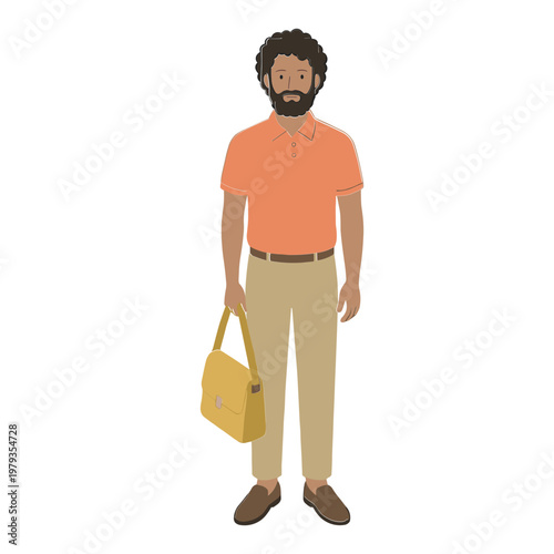 A man standing alone holding a bag in an urban environment