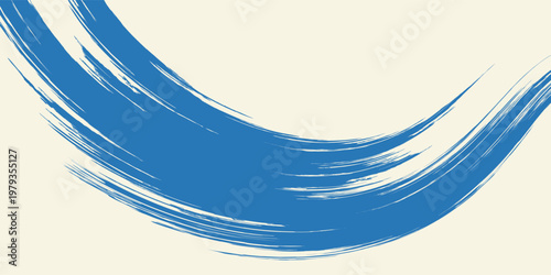 Grunge grainy blue brush stroke with spray texture. Hand drawn distress damaged vintage banner with zigzag bold line. Rough thick brush stroke texture. Spray paint effect vector background.