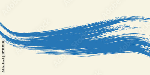 Grunge grainy blue brush stroke with spray texture. Hand drawn distress damaged vintage banner with zigzag bold line. Rough thick brush stroke texture. Spray paint effect vector background.