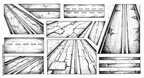 Collection of Hand Drawn Road and Highway Illustrations.