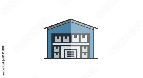 Illustration of a warehouse building filled with shipping boxes for logistics and storage purposes