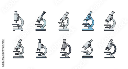 Illustration of various microscope designs for scientific research and analysis purposes