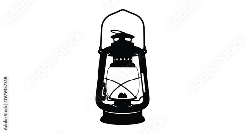 Vintage kerosene lantern depicted in a striking black silhouette high quality