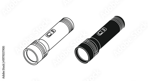 Two flashlights one light and one dark presented in a graphic silhouette
