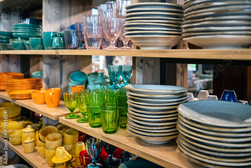 Wallpaper Mural Set of various dishware on shelves Torontodigital.ca