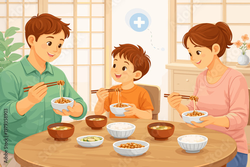 Family enjoying dinner together at home with joyful expressions  