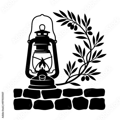 Lantern on stacked travel trunks vintage silhouette