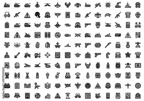 Comprehensive Military and Tactical Icon Mega Set - Vector War Symbols for Combat, Defense, Weapons, and Army Equipment