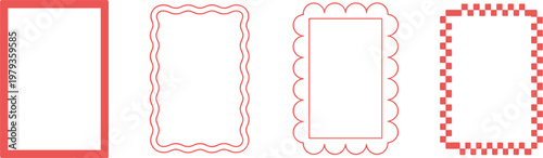 Fotografia Red decorative frame collection set, simple square border icons with wavy, scall