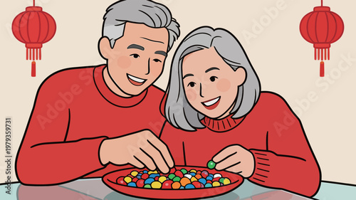 Elderly Couple Enjoying Colorful Candies Together
