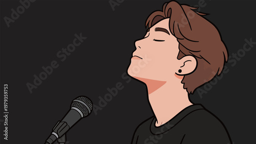 Young Man Singing with Microphone Illustration