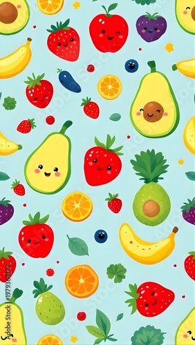 Vibrant And Whimsical Assortment Of Fresh Fruits In A Playful Pattern