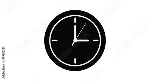 Simple black clock face showing approximately ten forty a dark silhouette
