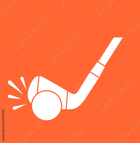 A stylized white illustration of a hockey stick hitting a puck with speed lines on an orange background
