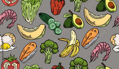 Cute healthy food pattern background vector design
