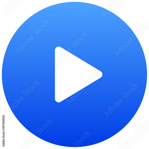 Circular blue button icon with a play symbol for media playback