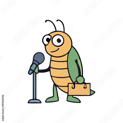 Cartoon Cricket Character with Mic