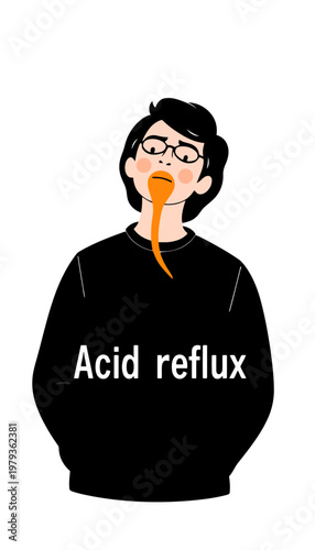 Illustration of a Man Suffering from Acid Reflux and Heartburn