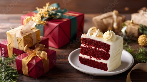 Christmas Gifts Stack Red Velvet Cake Holiday Joy