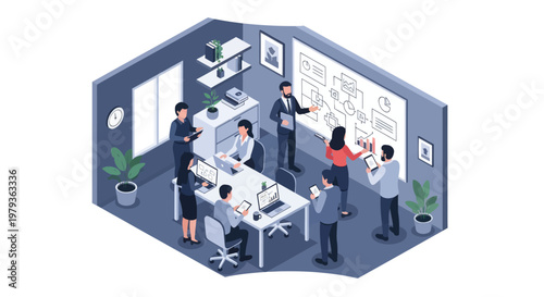 Business people in meeting room discussion.