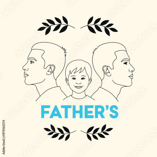 Father's day illustration three generations of men in a minimalist sketch style