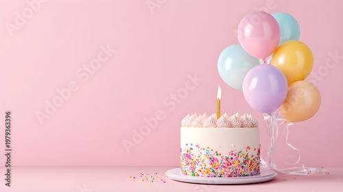 Birthday Cake Colorful Balloons Celebration Joy