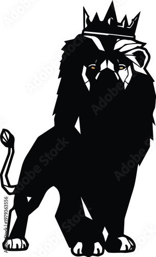 Black Lion Wearing Crown Silhouette.