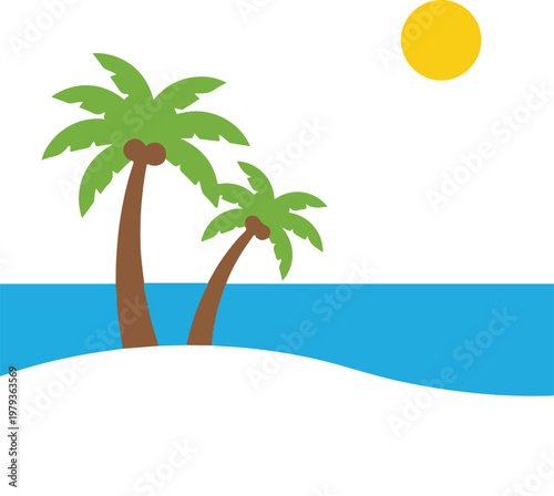 Two Palm Trees on Sandy Beach.