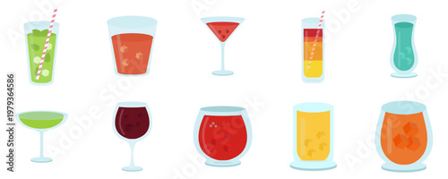 Set of Colorful Cocktail Icons