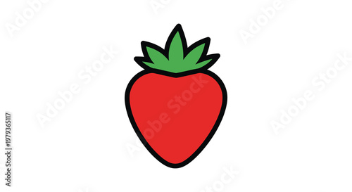 Bright red strawberry illustration with green leaves a distinct silhouette