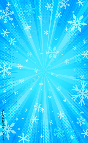 ポップな集中線とひんやりした氷の背景_縦