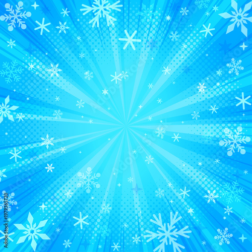 ポップな集中線とひんやりした氷の背景_正方形