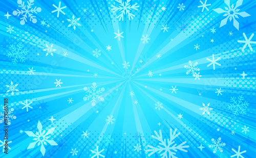 ポップな集中線とひんやりした氷の背景_横