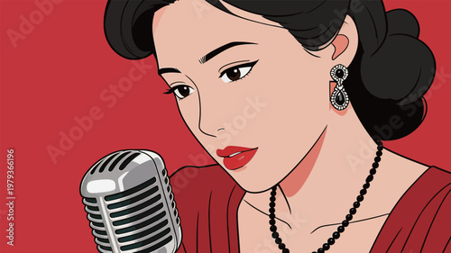 Vintage Stylish Woman with Retro Microphone