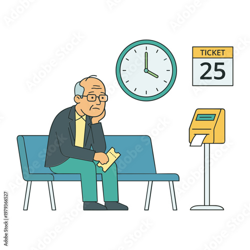Illustration of a Person Waiting in a Service Queue
