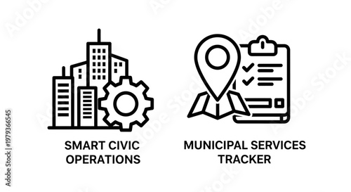 Smart civic operations and municipal services tracker icon set with operations