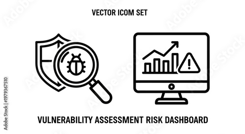 Vulnerability assessment and risk analytics icon set with vulnerability