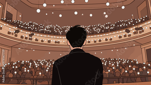 Man Standing in Front of Audience in Theater