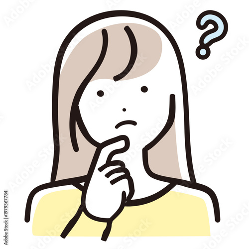 疑問を持つママのパステル線画イラスト