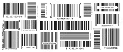 Black-lined EAN-13 barcode label set on a white backdrop. Clean vector code design for product scanning, pricing, and retail inventory identification systems