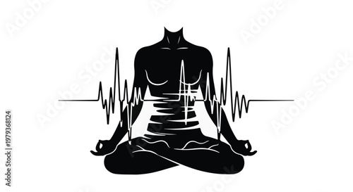 Silhouette of person meditating with a healthy heartbeat rhythm.