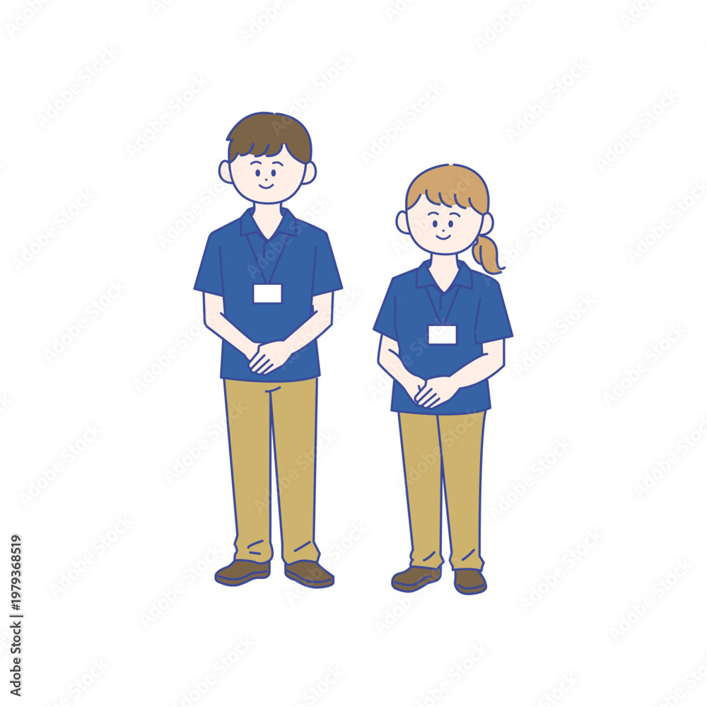 Fototapeta premium 男性と女性の職員全身イラスト