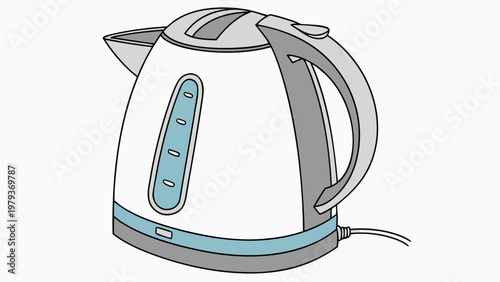 Vector image of an electric kettle with detailed drawing of the body and handle. Isolated on a white background. For household appliances catalogs, websites, and advertisements.
