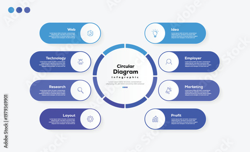 Modern minimalist, elegant, clean circular steps editable infographic design template