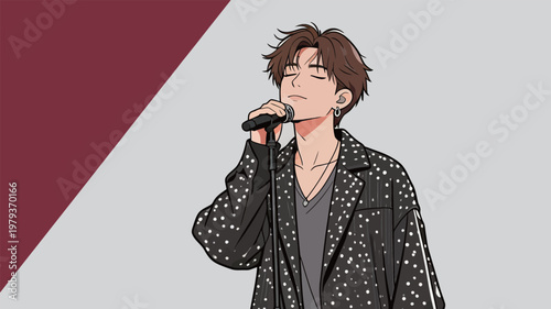 Illustrated male singer with microphone