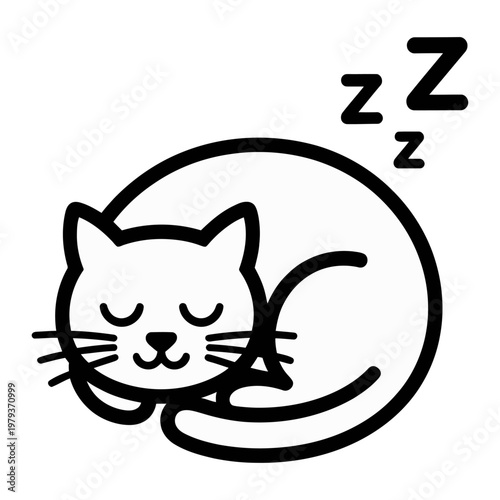 Vector of a sleepy cat curled into a ball with zzz letters above it