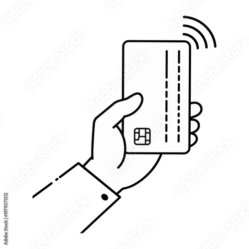 Vector of a hand holding a contactless payment card for wireless transactions.