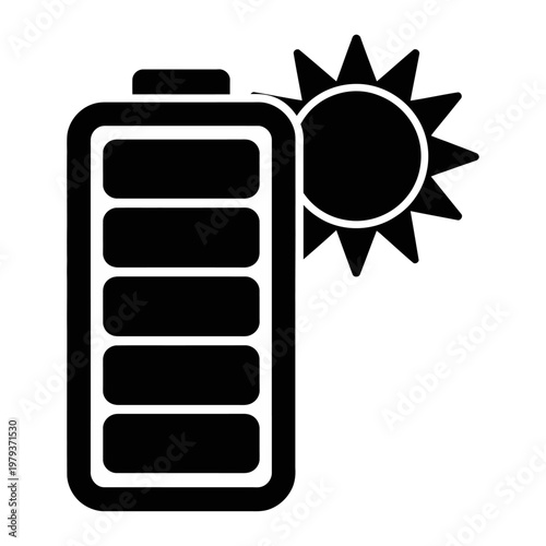 Vector of a battery recharging under a bright, shining sun