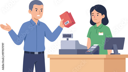 Man Returns Book to Female Cashier at Store Counter